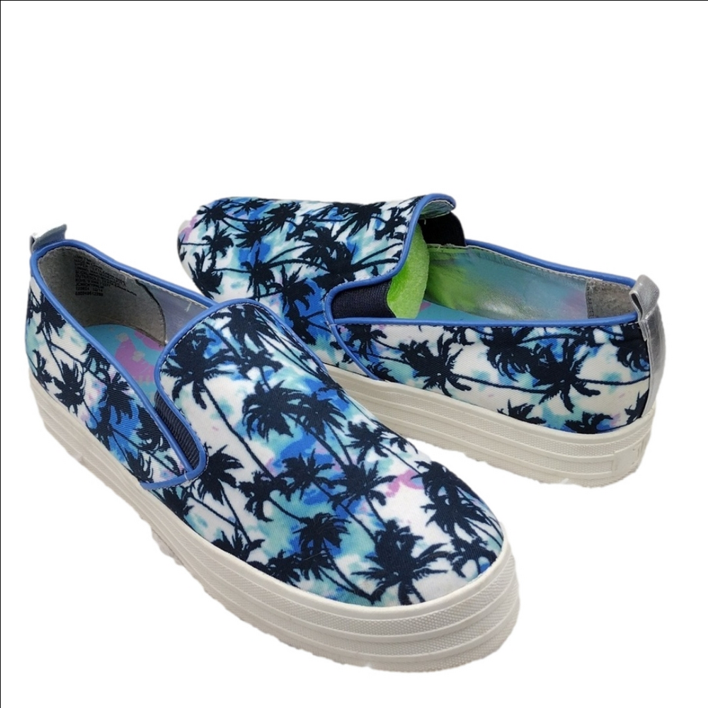 Juicy Couture Nicky's Palm Blue Multicolored Canvas Slip On Platform Sneaker